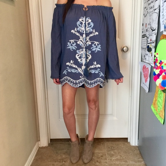 Mono Reno embroidered off shoulder tunic dress M - Picture 4 of 8